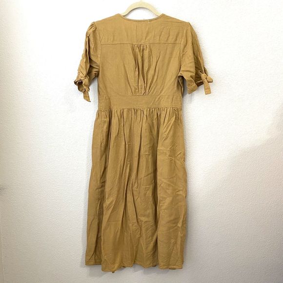 Rebellion Again Dress Womens Large Mustard Linen Blend - Picture 2 of 8